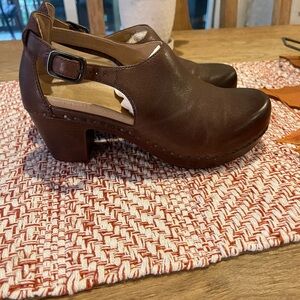 Dansko Sassy Brown Leather Mules with Cutout Design